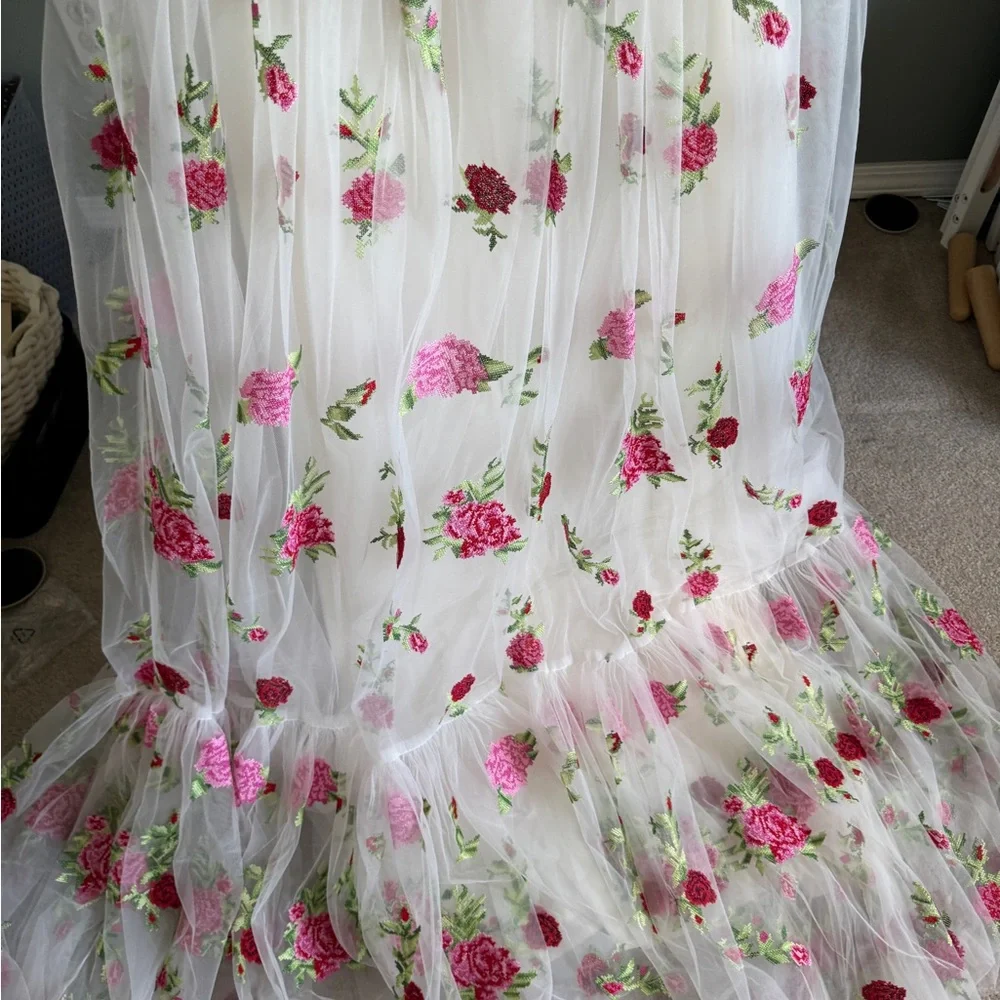 NWT Jessakae Charlotte White tulle maxi dress with red and pink roses - Picture 6 of 8